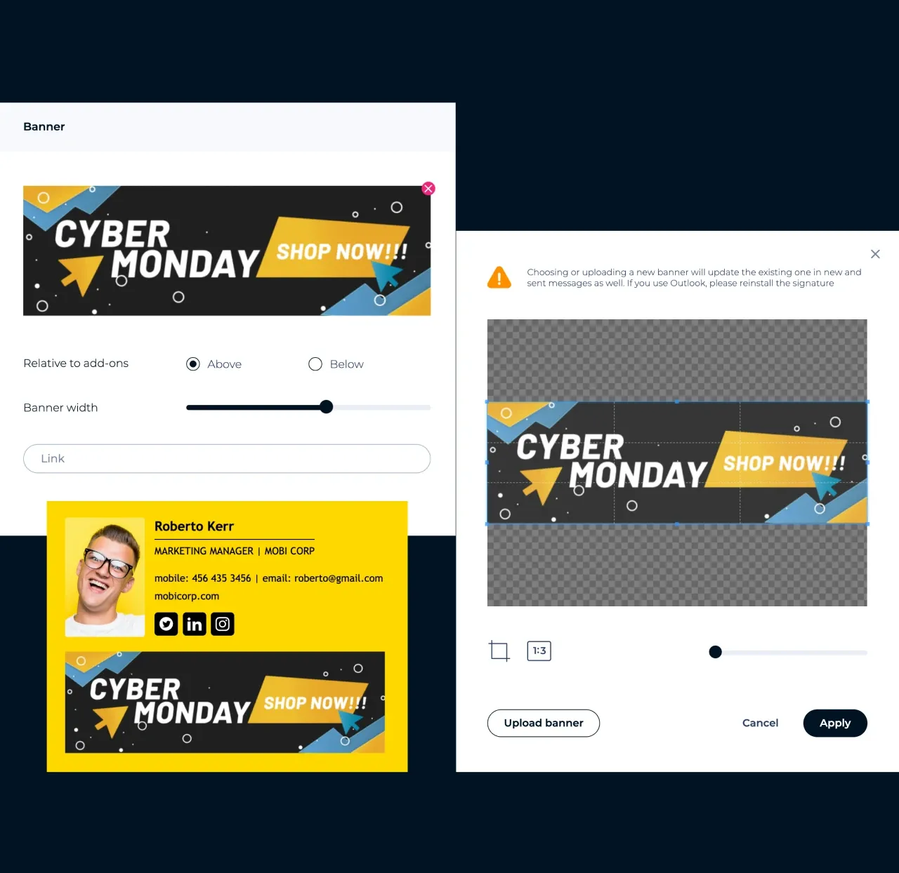 MySignature-Editor: Hochladen und Zuschneiden eines Werbebanners für eine E-Mail-Signatur