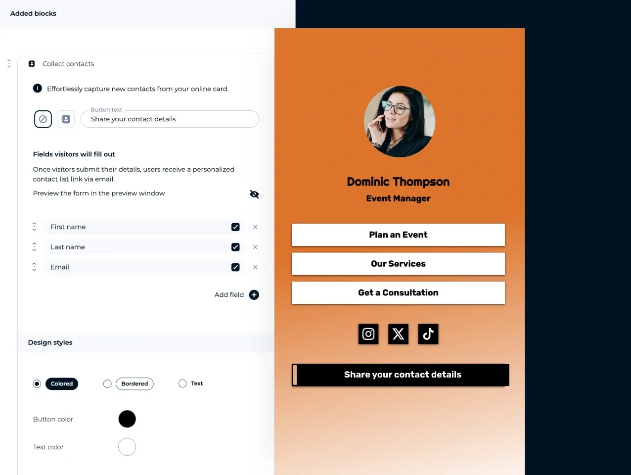 Online business cards (link in bio) pages