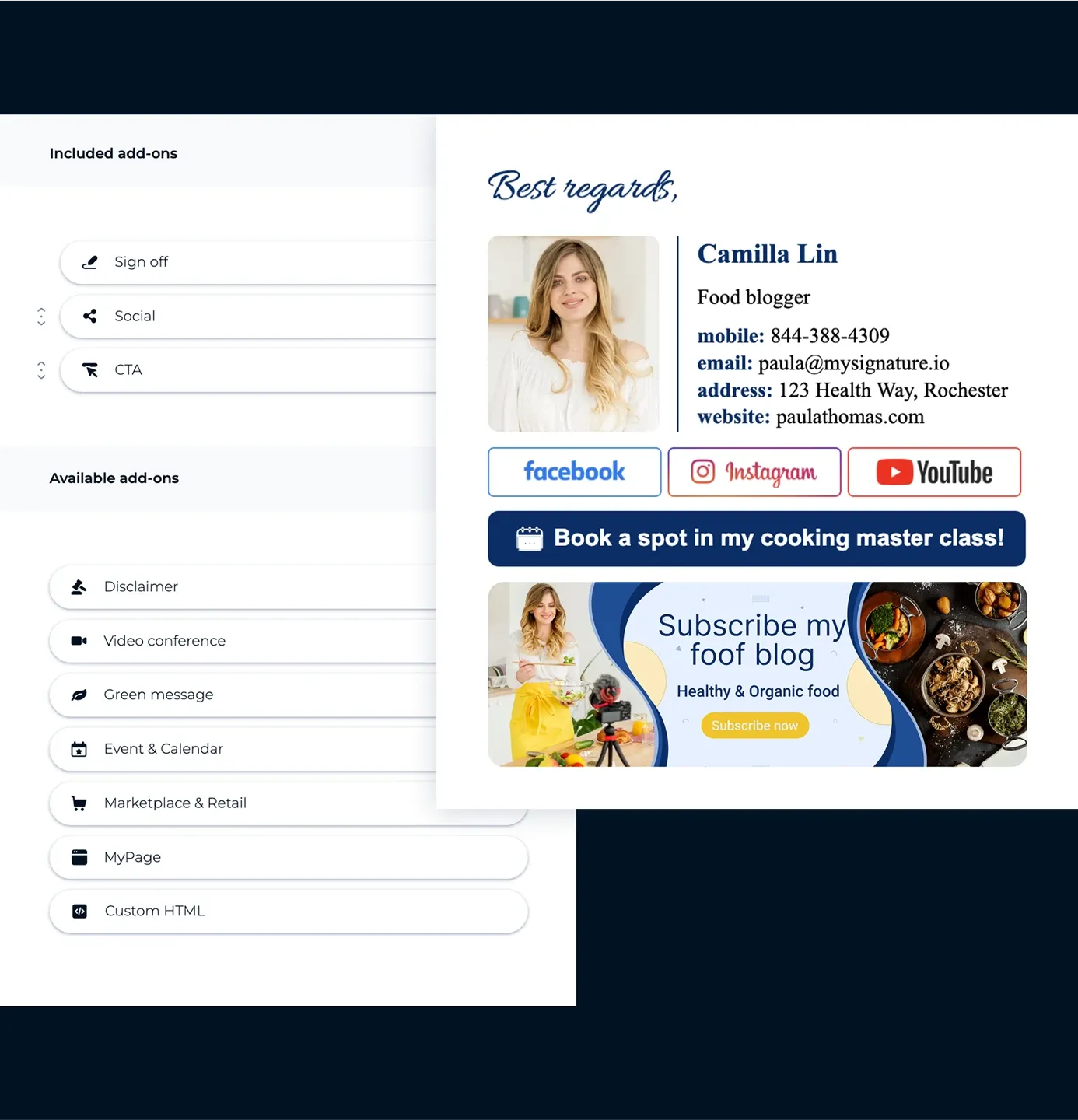 Tipp 2: Fügen Sie anklickbare Symbole und Handlungsaufrufe hinzu, um eine effektive E-Mail-Signatur zur Lead-Generierung zu erstellen