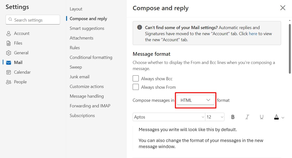outlook-settings-html-format