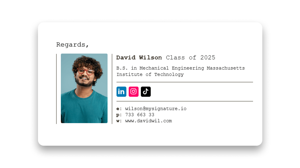 Example of a college student email signature Example