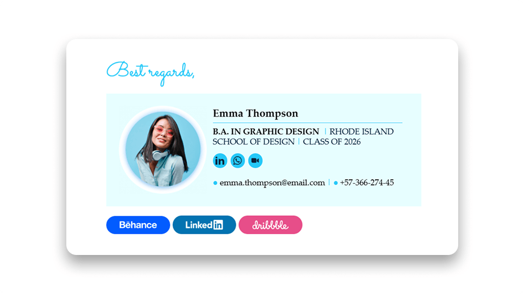 Example of a college student email signature for Graphic Designer